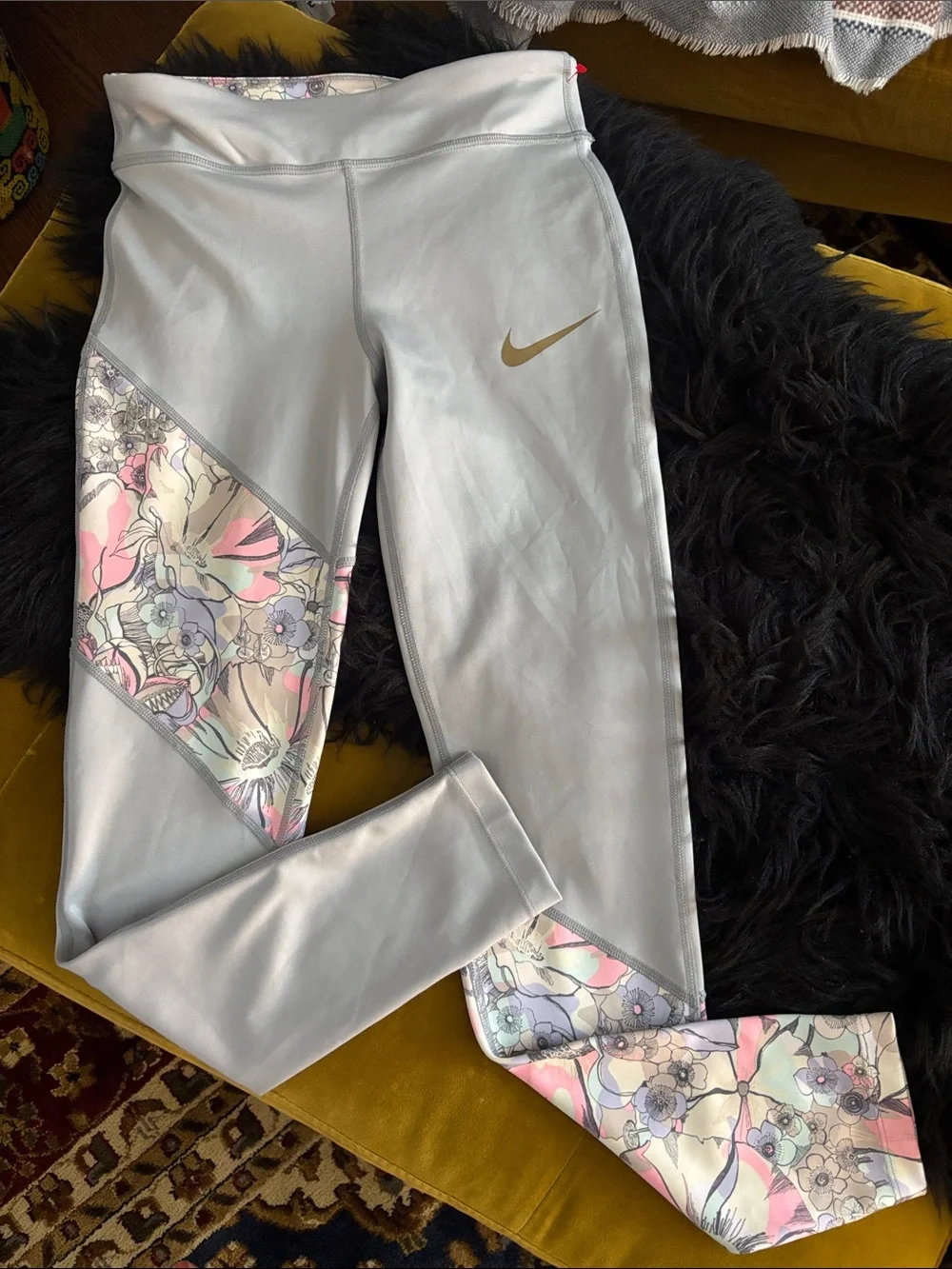 Girls Nike Athletic Compression Pants Leggings Blue Pink Gray M EUC